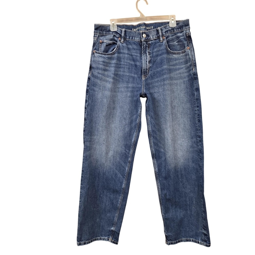 American Eagle Ex-Boyfriend Jeans Women 12 Blue High Rise Relaxed Strigid - Picture 2 of 9